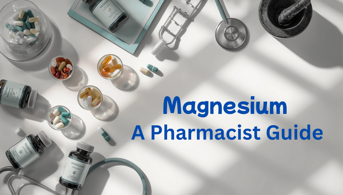 Pharmacist guide comparing types of magnesium including glycinate, citrate, malate, L-threonate, and oxide.